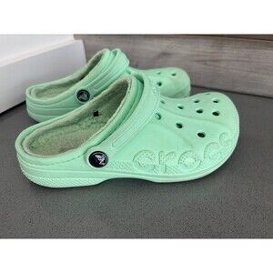 Crocs Classic Clogs Youth Size 3 Mint Green Fleece Lined Shoes‎